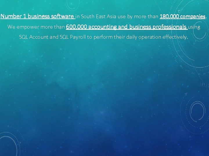 Number 1 business software in South East Asia use by more than 180, 000