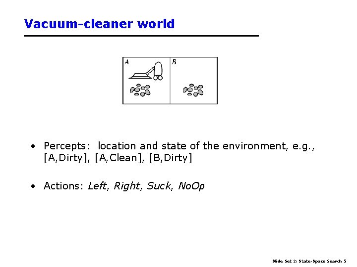 Vacuum-cleaner world • Percepts: location and state of the environment, e. g. , [A,