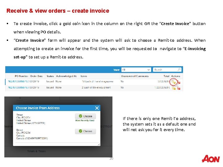 Receive & view orders – create invoice § To create invoice, click a gold