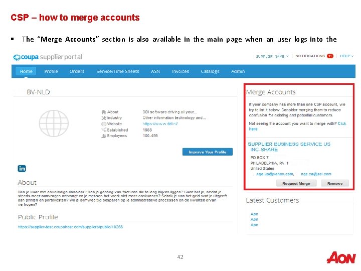 CSP – how to merge accounts § The “Merge Accounts” section is also available