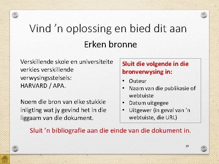 Vind ’n oplossing en bied dit aan Erken bronne Verskillende skole en universiteite verkies