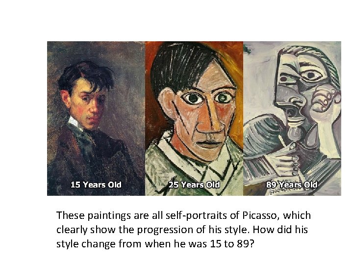 These paintings are all self-portraits of Picasso, which clearly show the progression of his