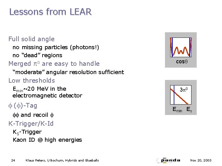 Lessons from LEAR Full solid angle no missing particles (photons!) no “dead” regions Merged