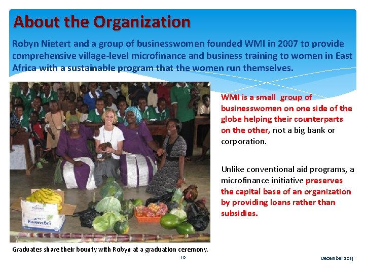 About the Organization Robyn Nietert and a group of businesswomen founded WMI in 2007