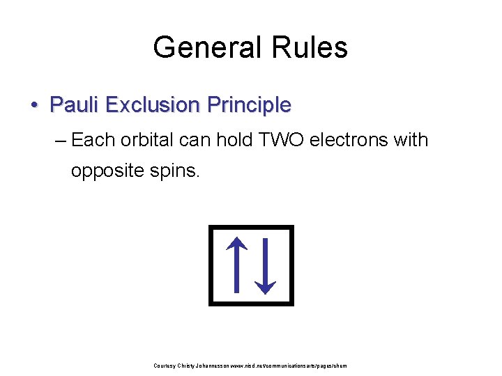 General Rules • Pauli Exclusion Principle – Each orbital can hold TWO electrons with General Rules • Pauli Exclusion Principle – Each orbital can hold TWO electrons with