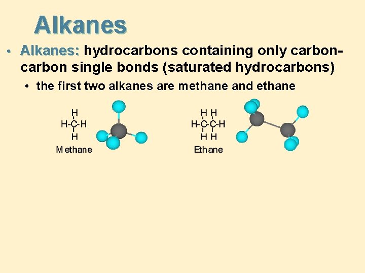 Alkanes • Alkanes: hydrocarbons containing only carbon- carbon single bonds (saturated hydrocarbons) • the