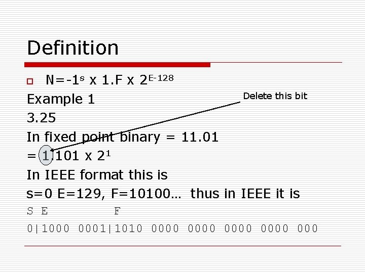 Definition N=-1 s x 1. F x 2 E-128 Delete this bit Example 1