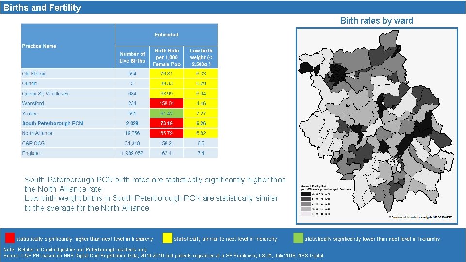 Births and Fertility Birth rates by ward South Peterborough PCN birth rates are statistically