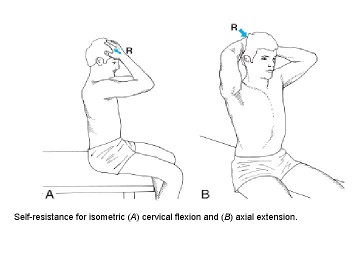 Self-resistance for isometric (A) cervical flexion and (B) axial extension. 