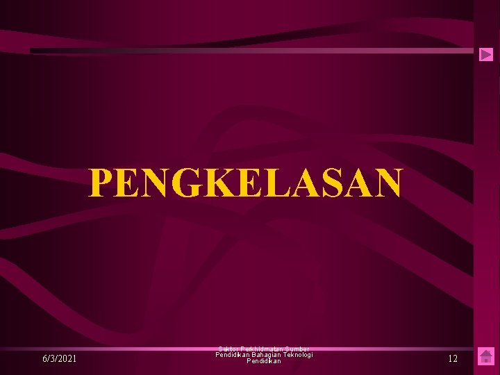 PENGKELASAN 6/3/2021 Sektor Perkhidmatan Sumber Pendidikan Bahagian Teknologi Pendidikan 12 