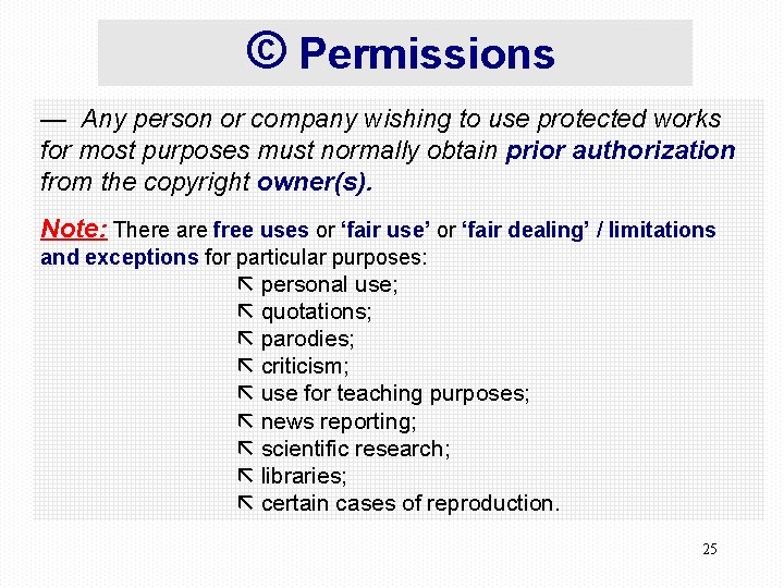 © Permissions — Any person or company wishing to use protected works for most