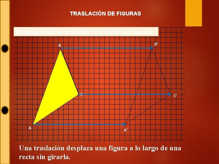 TRASLACIÓN DE FIGURAS El triángulo ABC se trasladará 18 unidades a la derecha B’