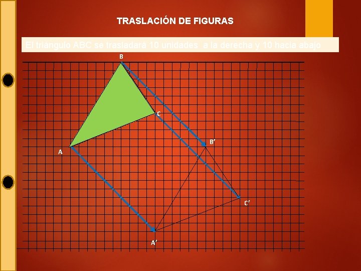 TRASLACIÓN DE FIGURAS El triángulo ABC se trasladará 10 unidades a la derecha y