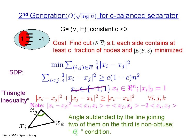 2 nd Generation: for c-balanced separator G= (V, E); constant c >0 1 -1