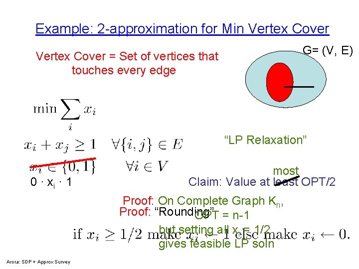 Example: 2 -approximation for Min Vertex Cover G= (V, E) Vertex Cover = Set