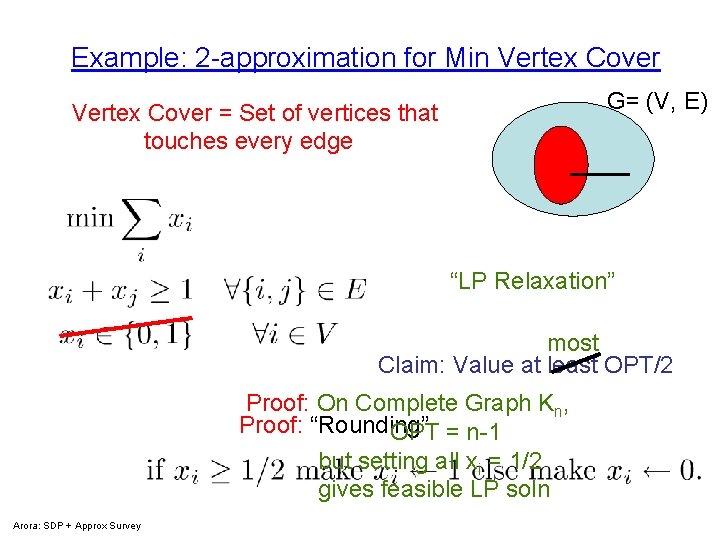 Example: 2 -approximation for Min Vertex Cover G= (V, E) Vertex Cover = Set