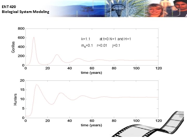 ENT 420 Biological System Modeling k=1. 1 m 0=0. 1 at t=0 N=1 and