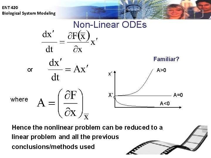 ENT 420 Biological System Modeling Non-Linear ODEs Familiar? or where x’ A>0 X’o A=0
