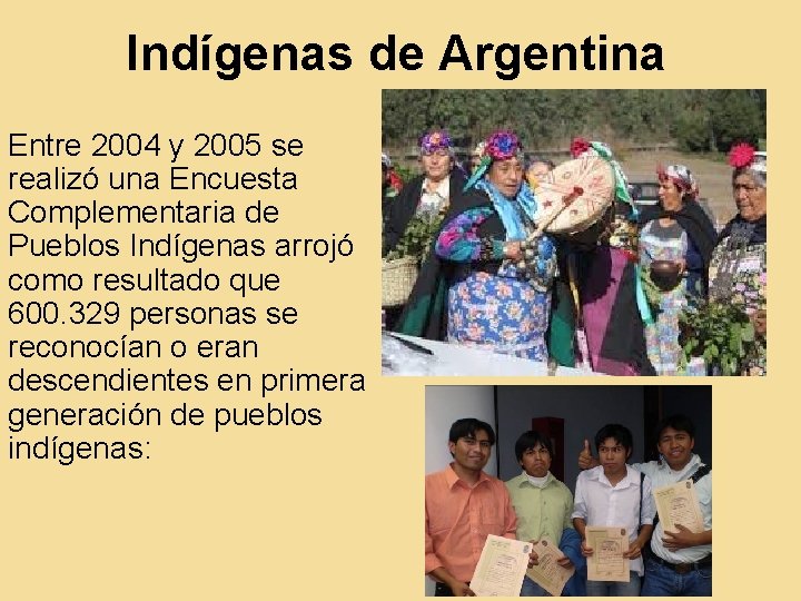 Indígenas de Argentina Entre 2004 y 2005 se realizó una Encuesta Complementaria de Pueblos