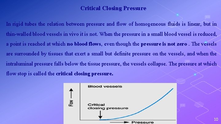 Critical Closing Pressure In rigid tubes the relation between pressure and flow of homogeneous