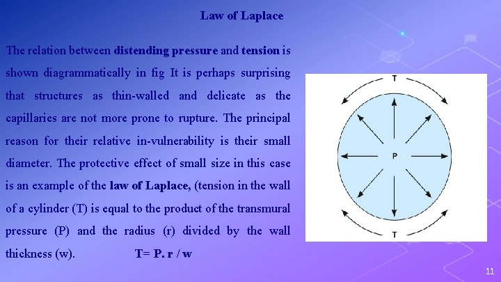 Law of Laplace The relation between distending pressure and tension is shown diagrammatically in