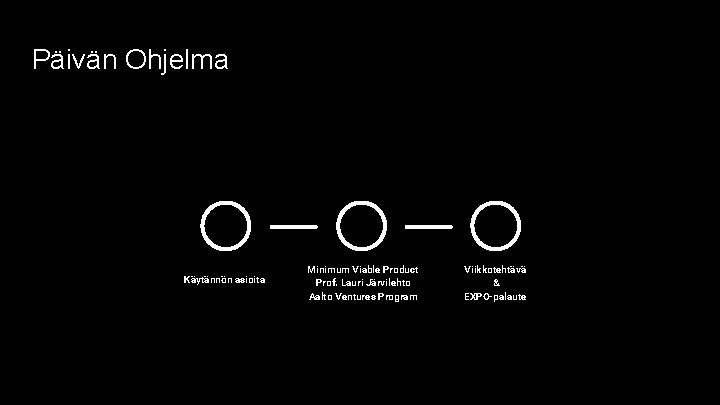 Päivän Ohjelma Käytännön asioita Minimum Viable Product Prof. Lauri Järvilehto Aalto Ventures Program Viikkotehtävä