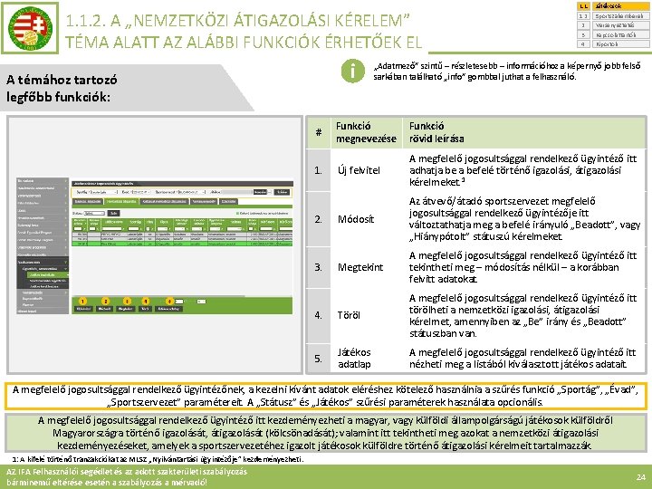 1. 1. 2. A „NEMZETKÖZI ÁTIGAZOLÁSI KÉRELEM” TÉMA ALATT AZ ALÁBBI FUNKCIÓK ÉRHETŐEK EL