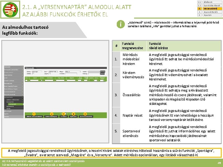 1. 1. 1. 2. 2. 3. 4. 2. 1. A „VERSENYNAPTÁR” ALMODUL ALATT AZ