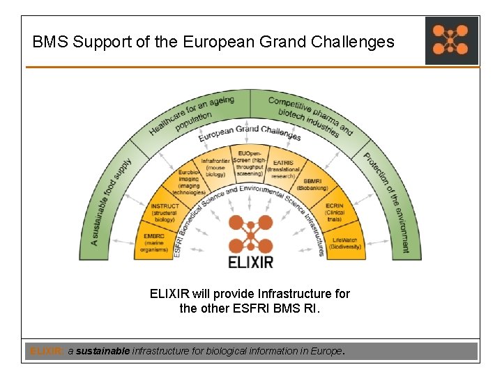 BMS Support of the European Grand Challenges ELIXIR will provide Infrastructure for the other