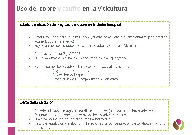 Uso del cobre y azufre en la viticultura Estado de Situación del Registro del