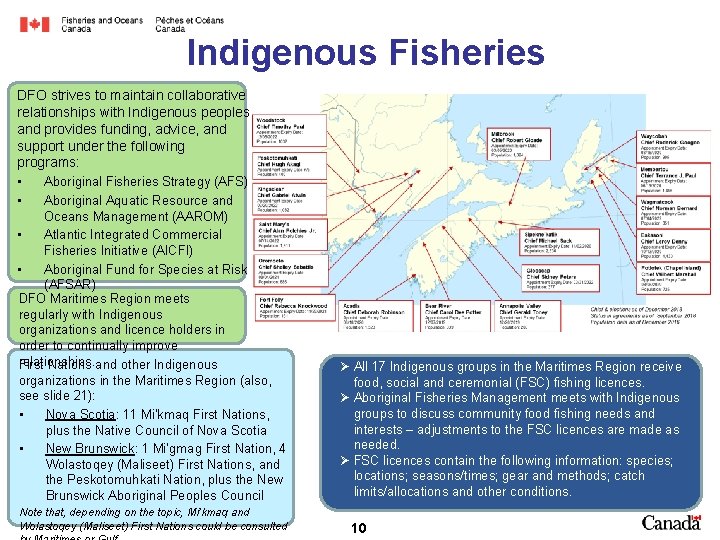 Indigenous Fisheries DFO strives to maintain collaborative relationships with Indigenous peoples and provides funding,