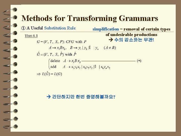 Methods for Transforming Grammars ① A Useful Substitution Rule simplification = removal of certain
