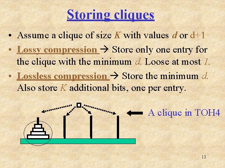 Storing cliques • Assume a clique of size K with values d or d+1