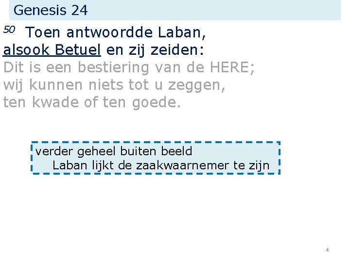 Genesis 24 Toen antwoordde Laban, alsook Betuel en zij zeiden: Dit is een bestiering