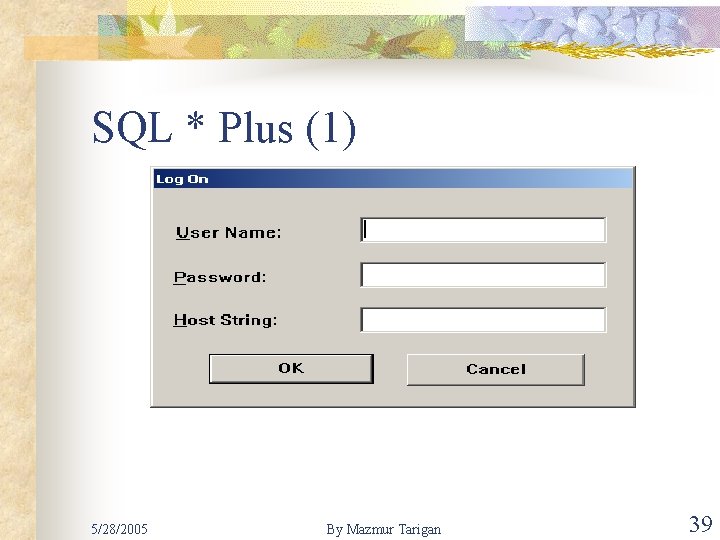 SQL * Plus (1) 5/28/2005 By Mazmur Tarigan 39 