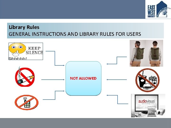 Library Rules GENERAL INSTRUCTIONS AND LIBRARY RULES FOR USERS NOT ALLOWED 