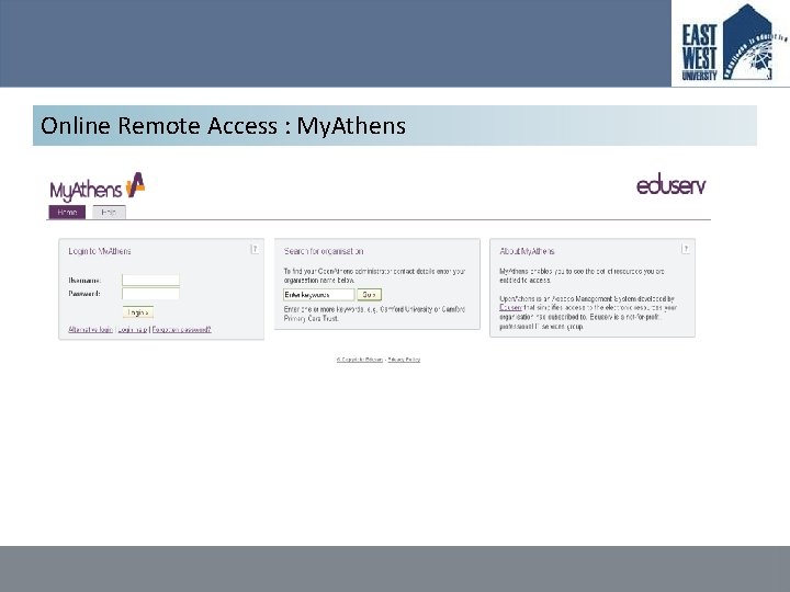 Online Remote Access : My. Athens 