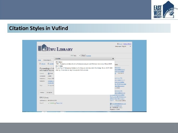 Citation Styles in Vufind 