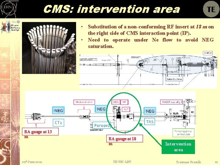 CMS: intervention area • Substitution of a non-conforming RF insert at 18 m on