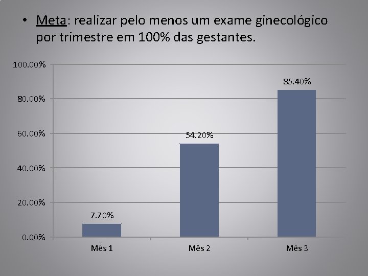  • Meta: realizar pelo menos um exame ginecológico por trimestre em 100% das