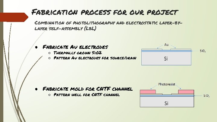 Fabrication process for our project Combination of photolithography and electrostatic layer-bylayer self-assembly (Lb. L)