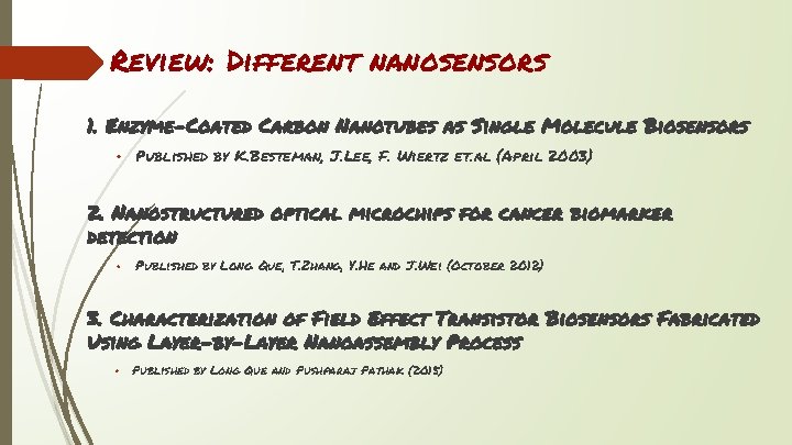 Review: Different nanosensors 1. Enzyme-Coated Carbon Nanotubes as Single Molecule Biosensors • Published by