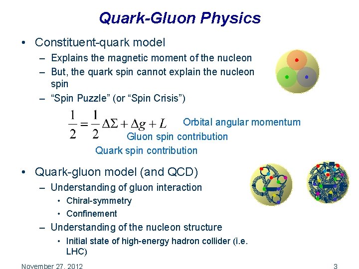 Quark-Gluon Physics • Constituent-quark model – Explains the magnetic moment of the nucleon –