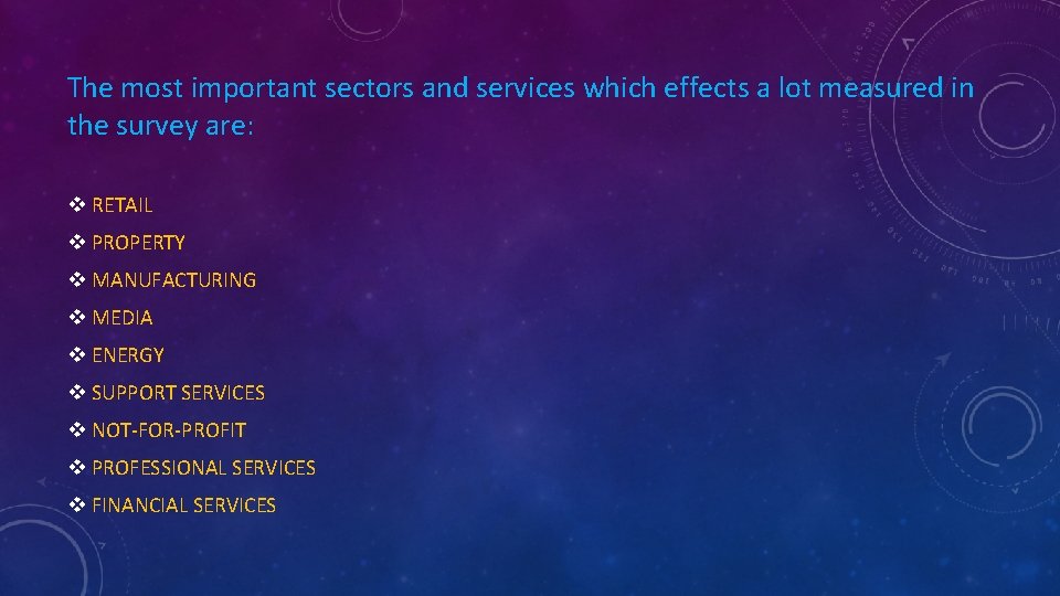 The most important sectors and services which effects a lot measured in the survey