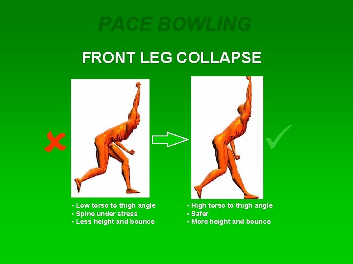 PACE BOWLING FRONT LEG COLLAPSE û ü • Low torso to thigh angle •