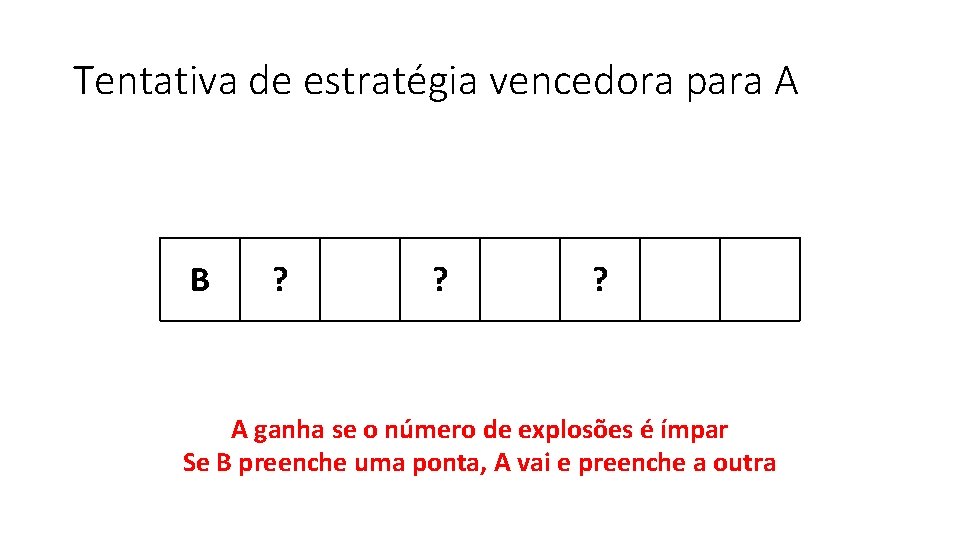 Tentativa de estratégia vencedora para A B ? ? ? A ganha se o