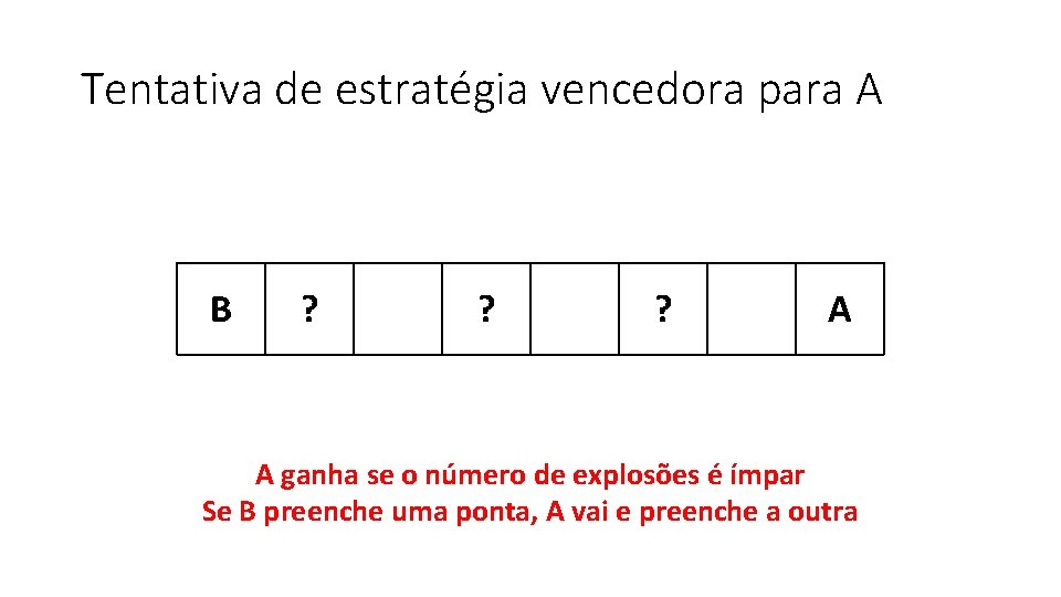 Tentativa de estratégia vencedora para A B ? ? ? A A ganha se