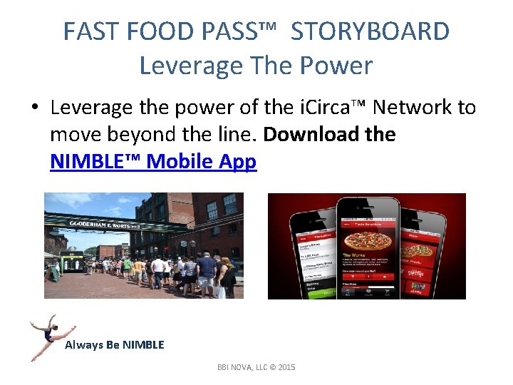 FAST FOOD PASS™ STORYBOARD Leverage The Power • Leverage the power of the i.