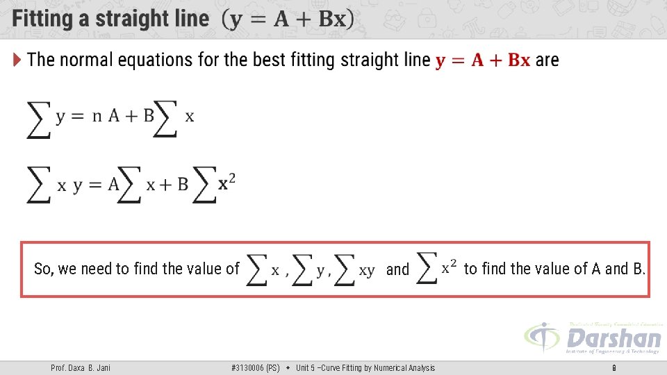 So, we need to find the value of Prof. Daxa B. Jani and  So, we need to find the value of Prof. Daxa B. Jani and