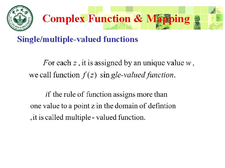 Complex Function & Mapping Single/multiple-valued functions 